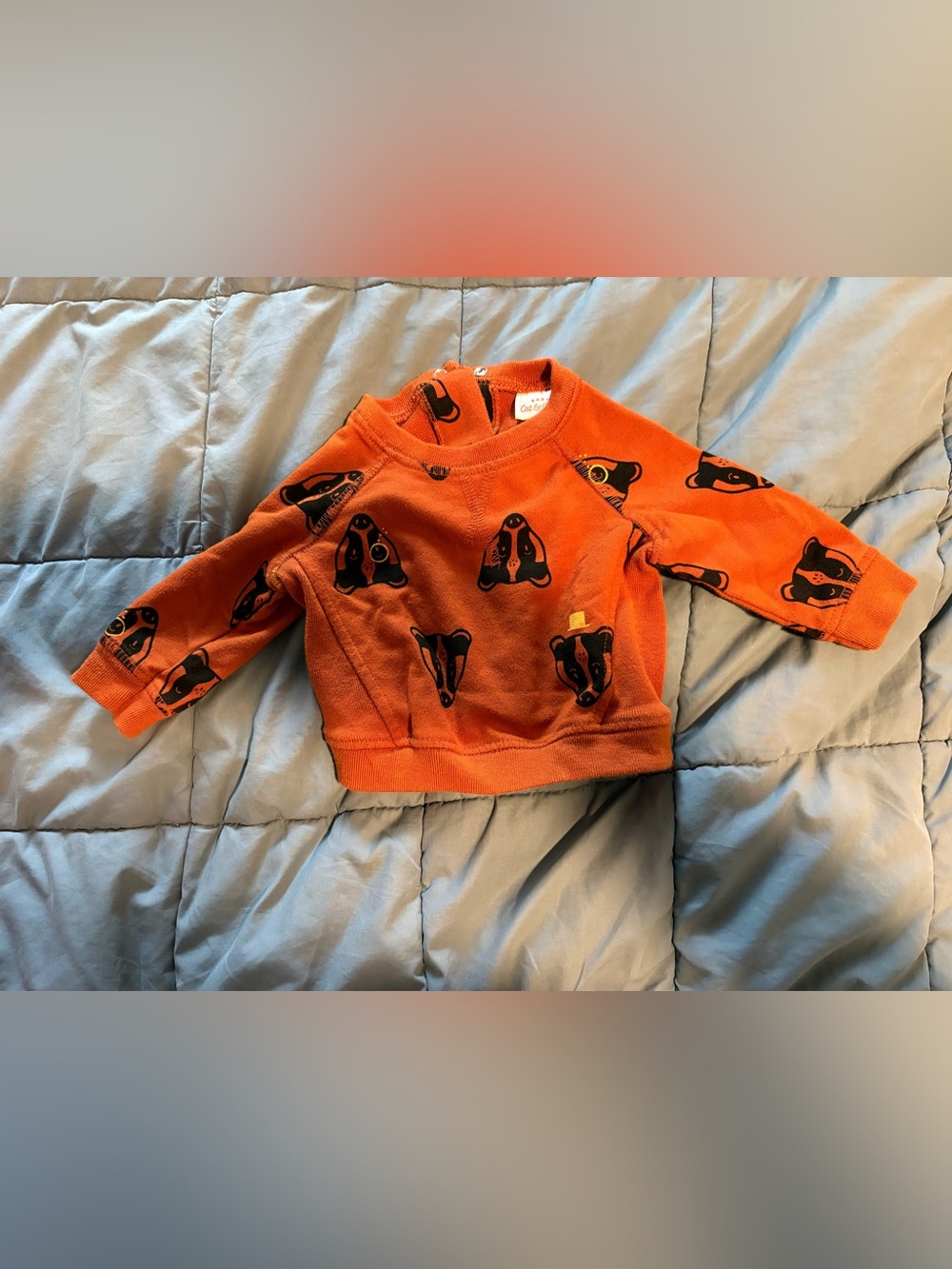 Cat & Jack Orange Pullover Sweatshirt with Black Badger Faces size newborn or NB